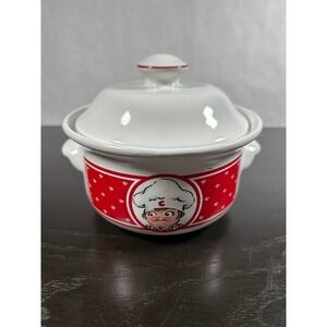 Campbells Soup Ceramic Bowl w/Lid Red & White Kids W/Handles~Vintage Soup Bowls